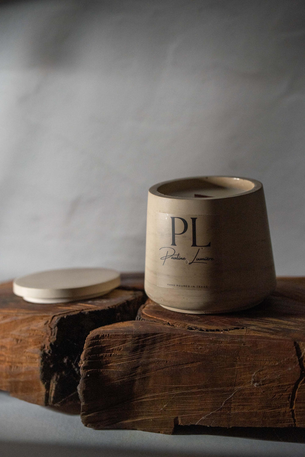 Meditative Harmony • Handmade White Soy Candle with Lavender in Beige-Brown Plaster Holder | Deep Relaxation