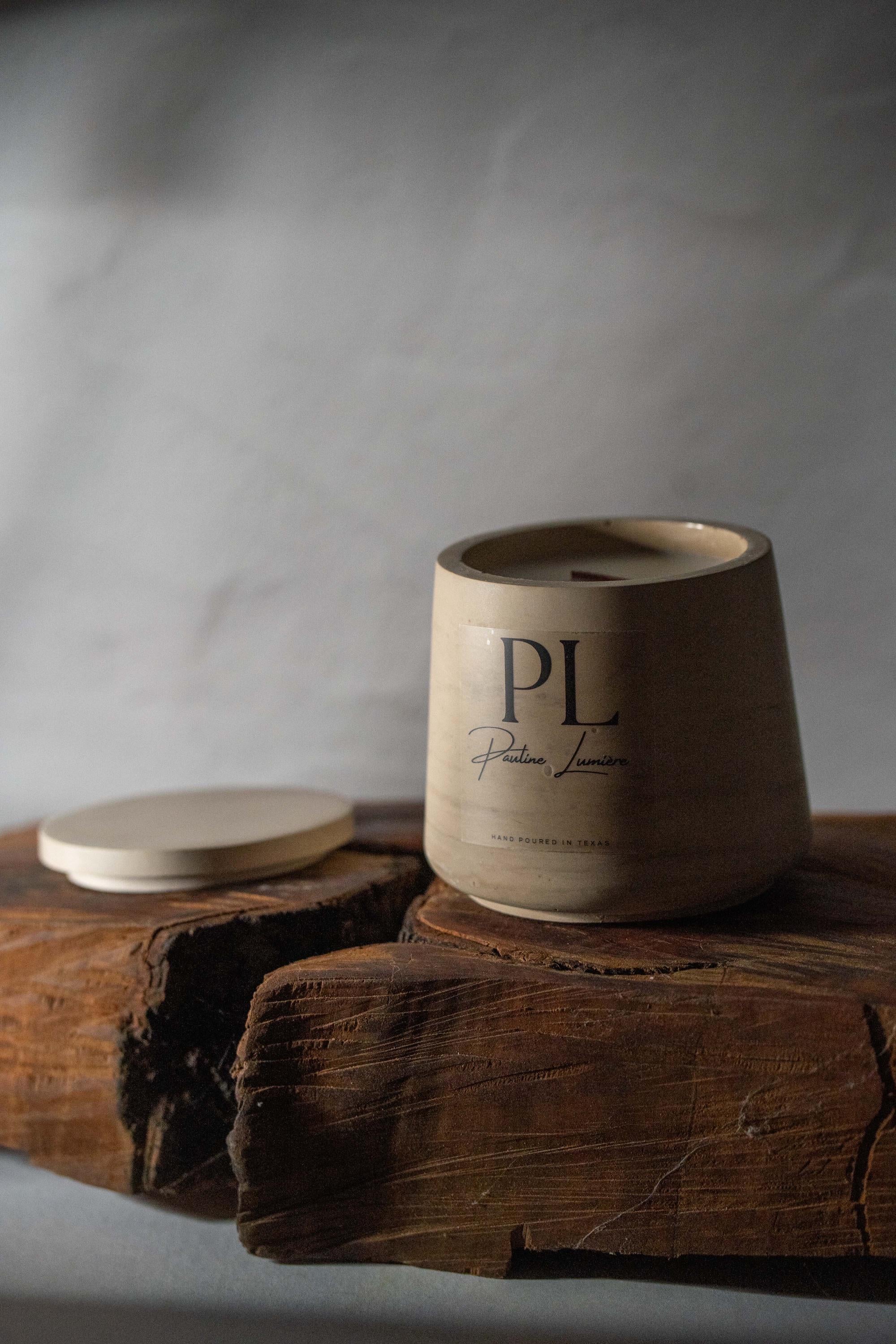 Meditative Harmony • Handmade White Soy Candle with Lavender in Beige-Brown Plaster Holder | Deep Relaxation