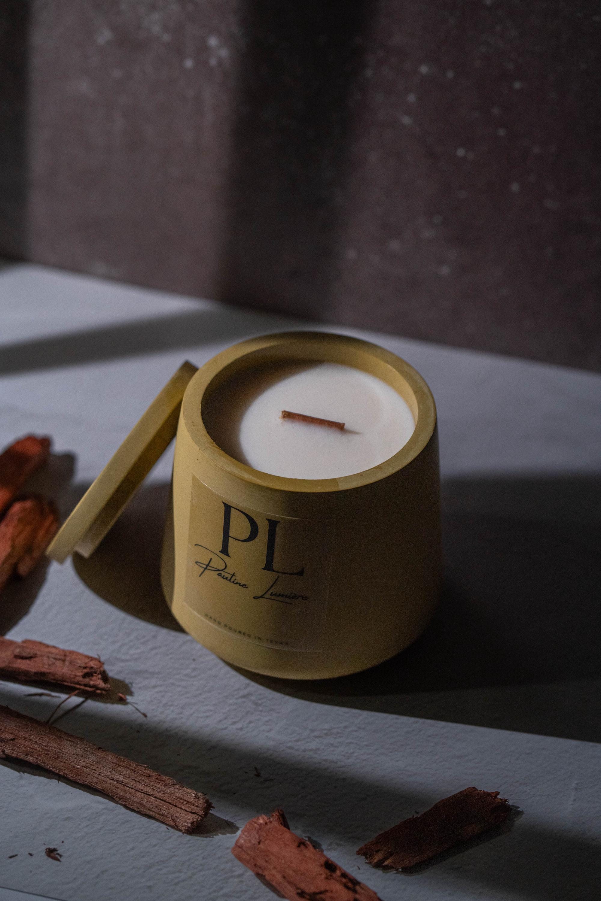 Handmade Jasmine Soy Candle • Olive Plaster Holder, Heart Opening Ritual