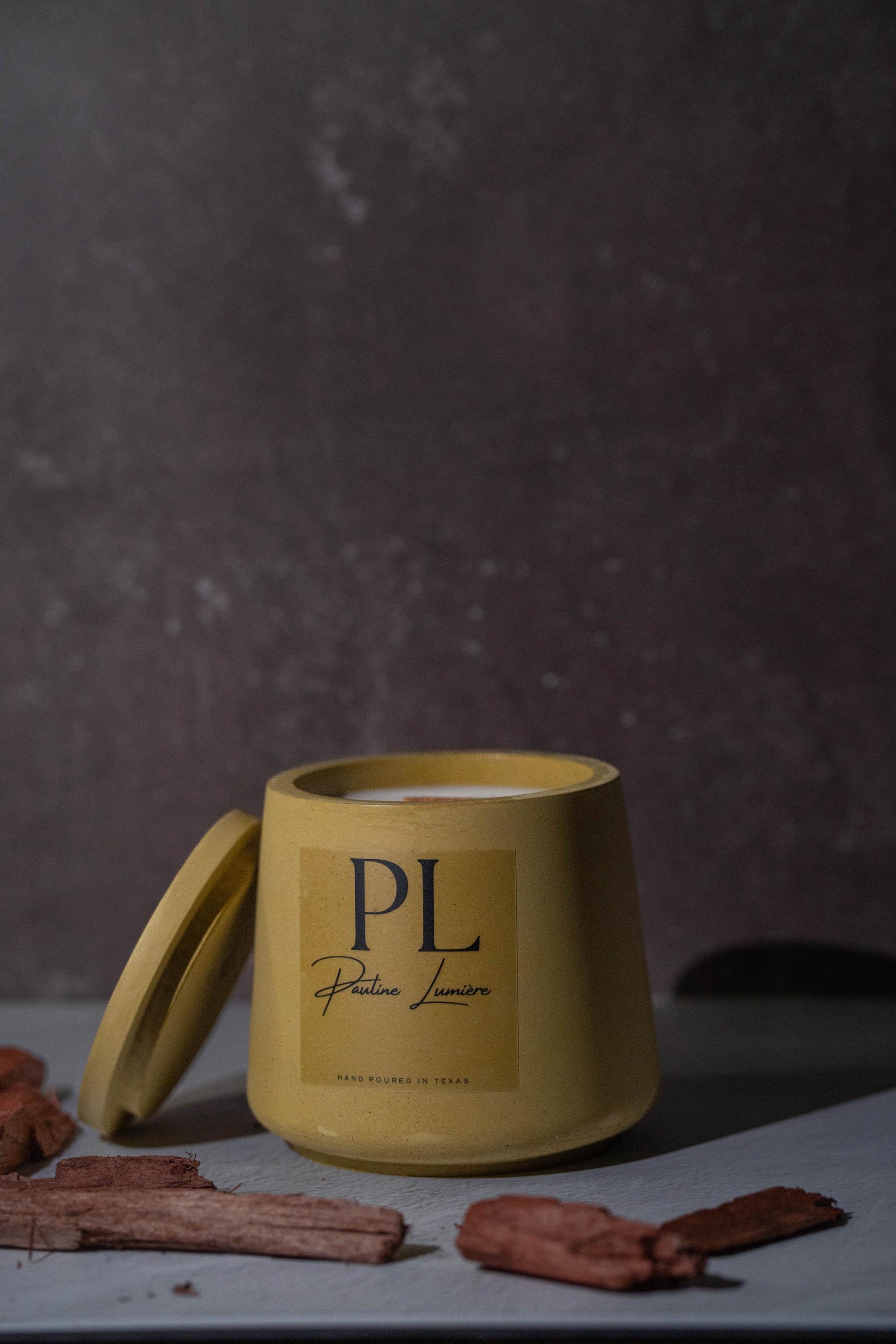 Handmade Jasmine Soy Candle • Olive Plaster Holder, Heart Opening Ritual