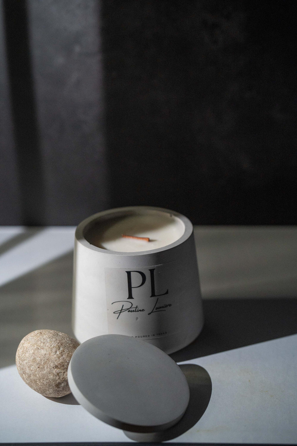 Handmade Sandalwood Soy Candle • Gray Plaster Holder, Inner Balance Aromatherapy