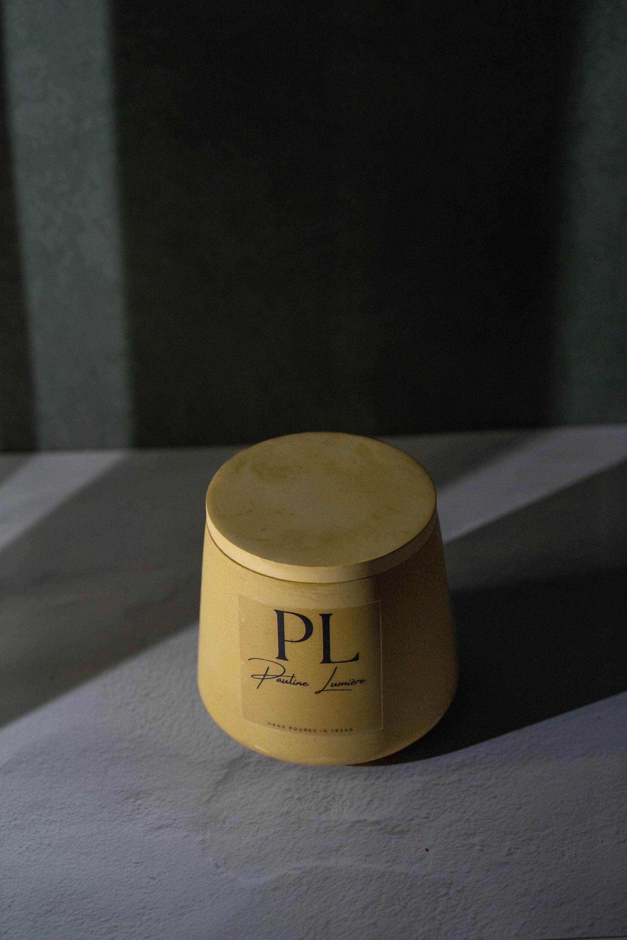 Handmade Jasmine Soy Candle • Olive Plaster Holder, Heart Opening Ritual