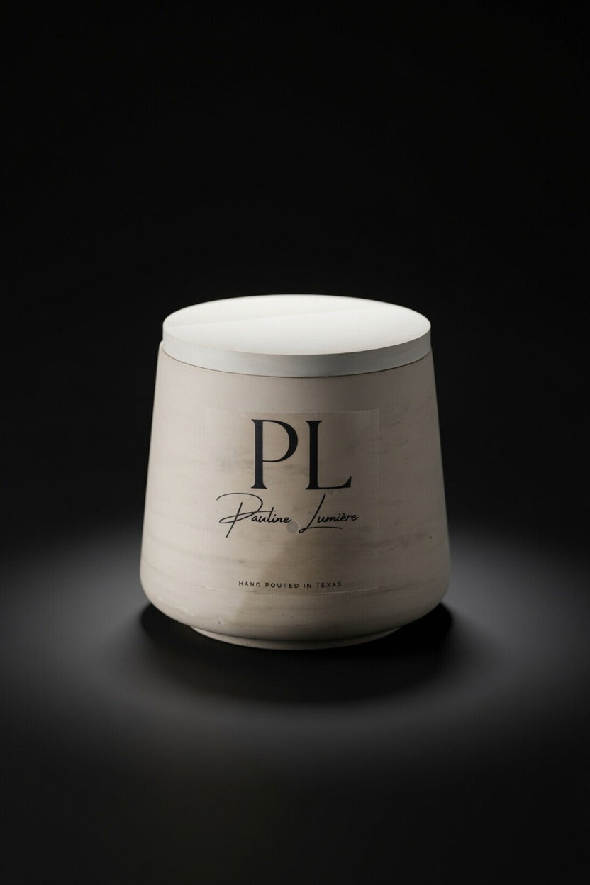 Meditative Harmony • Handmade White Soy Candle with Lavender in Beige-Brown Plaster Holder | Deep Relaxation