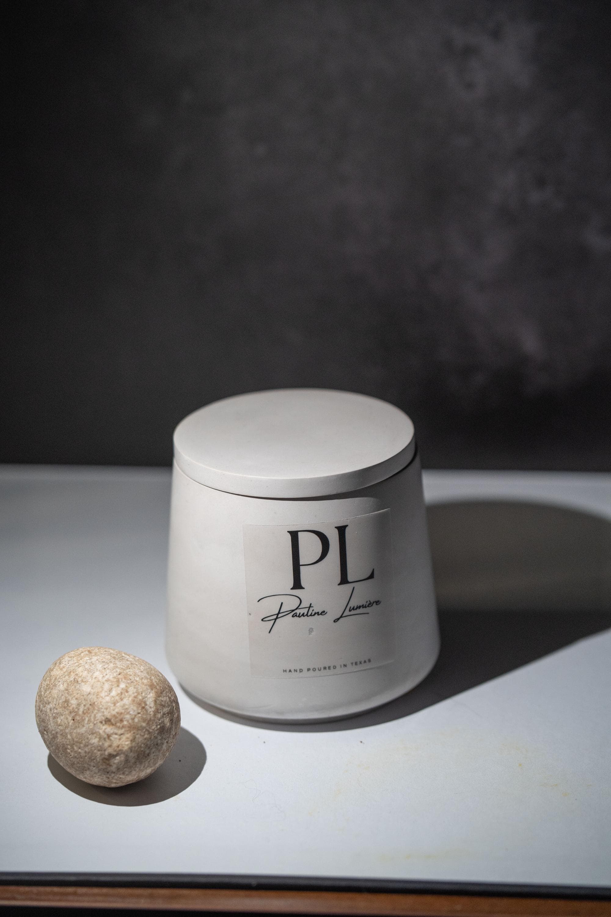 Handmade Sandalwood Soy Candle • Gray Plaster Holder, Inner Balance Aromatherapy