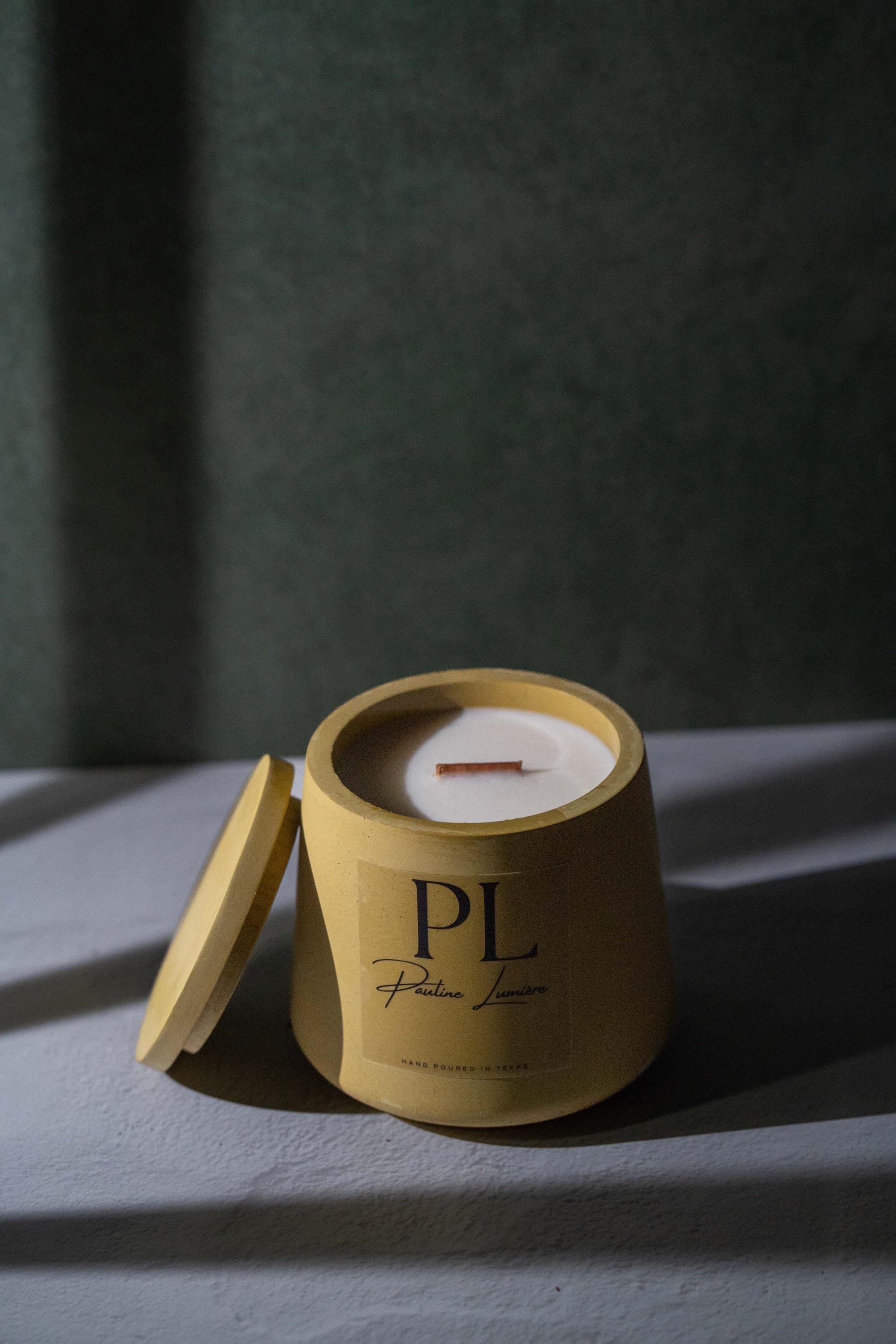 Handmade Jasmine Soy Candle • Olive Plaster Holder, Heart Opening Ritual