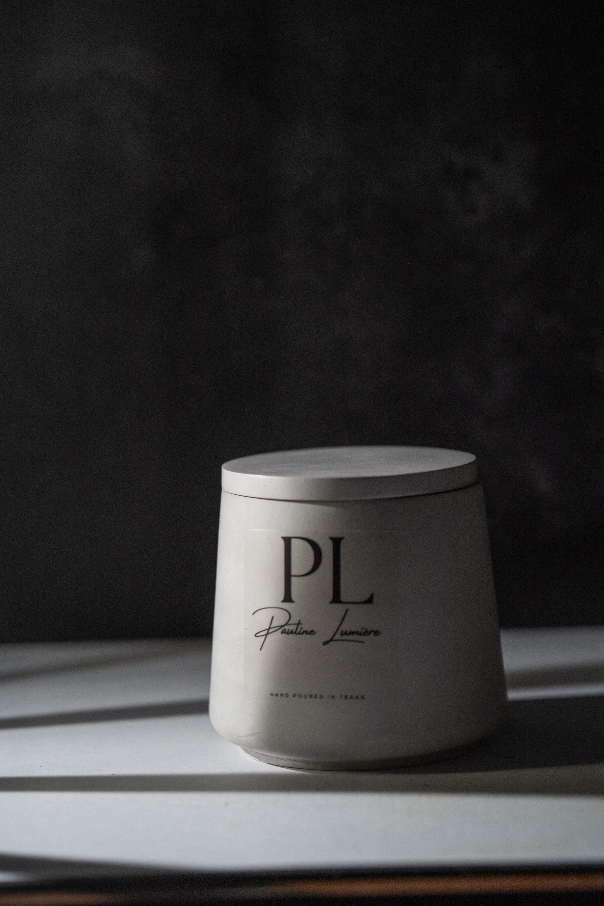 Handmade Sandalwood Soy Candle • Gray Plaster Holder, Inner Balance Aromatherapy
