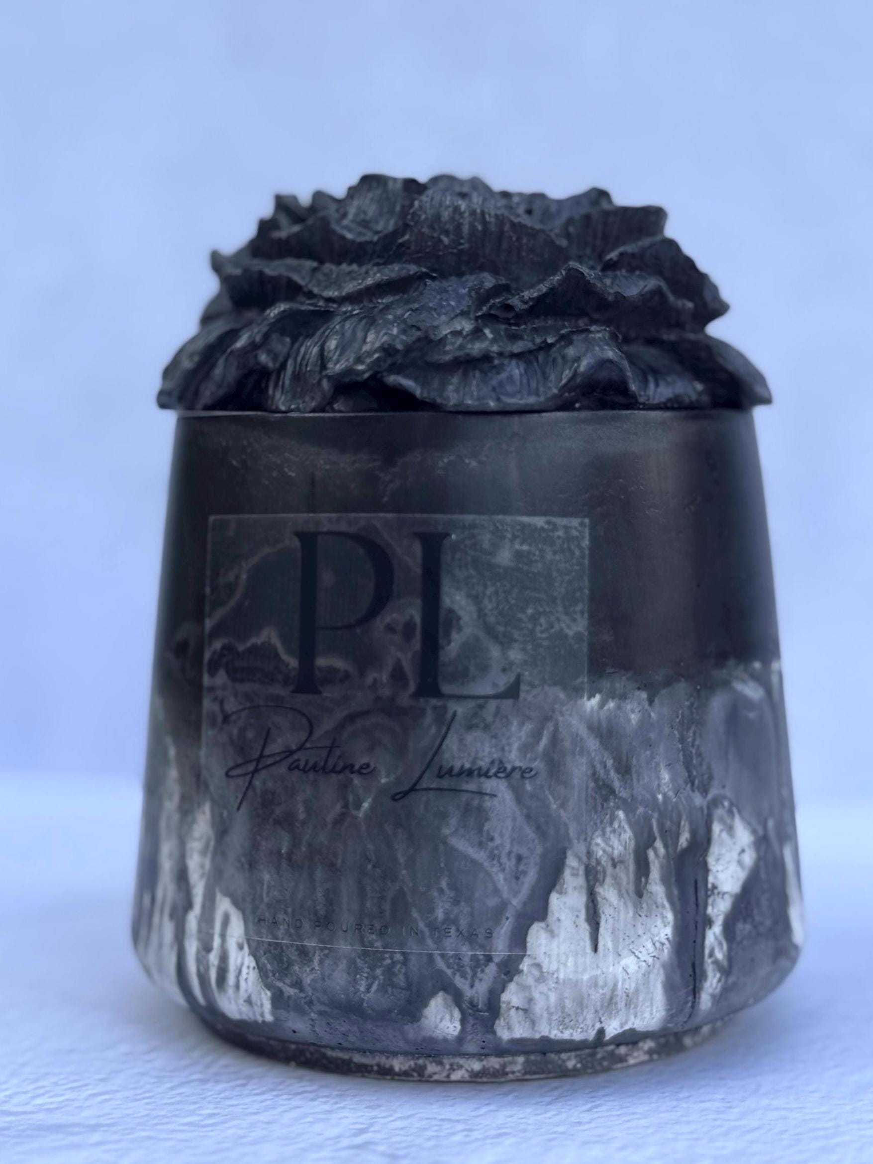 Obsidian Veil | Black Flower Concrete Candle | Frankincense, Myrrh, Palo Santo | Ritual Meditation Candle