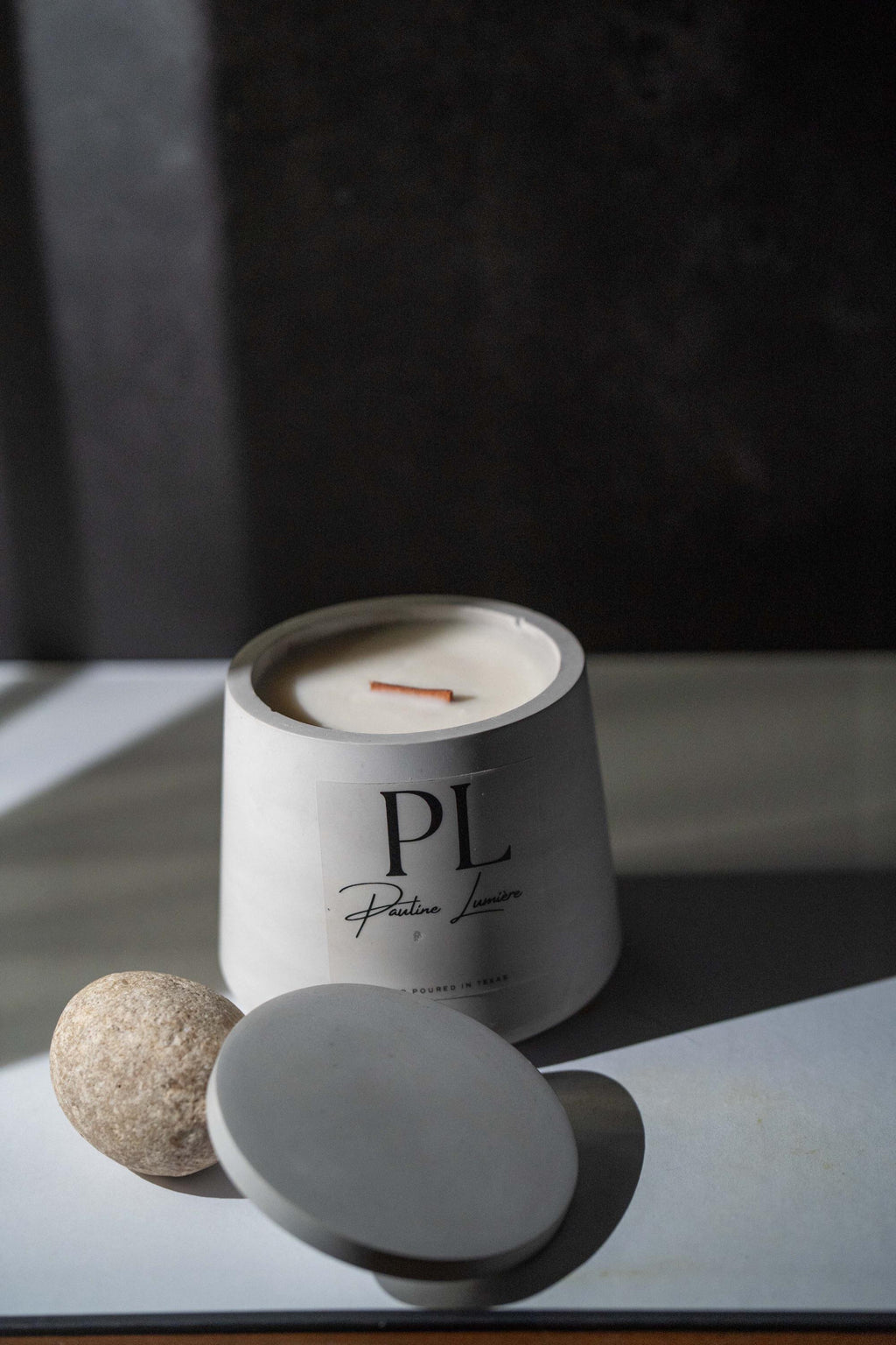 Handmade Sandalwood Soy Candle • Gray Plaster Holder, Inner Balance Aromatherapy
