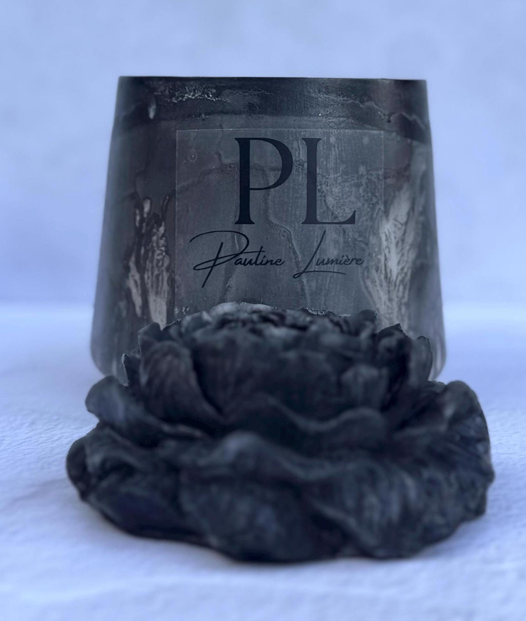 Obsidian Veil | Black Flower Concrete Candle | Frankincense, Myrrh, Palo Santo | Ritual Meditation Candle