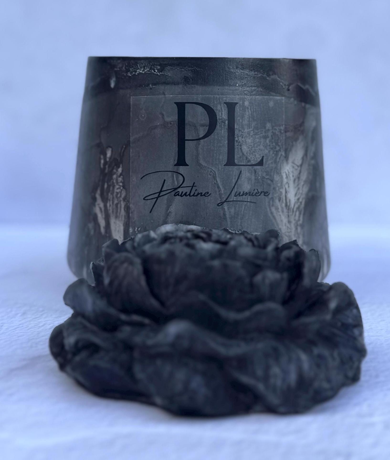 Obsidian Veil | Black Flower Concrete Candle | Frankincense, Myrrh, Palo Santo | Ritual Meditation Candle