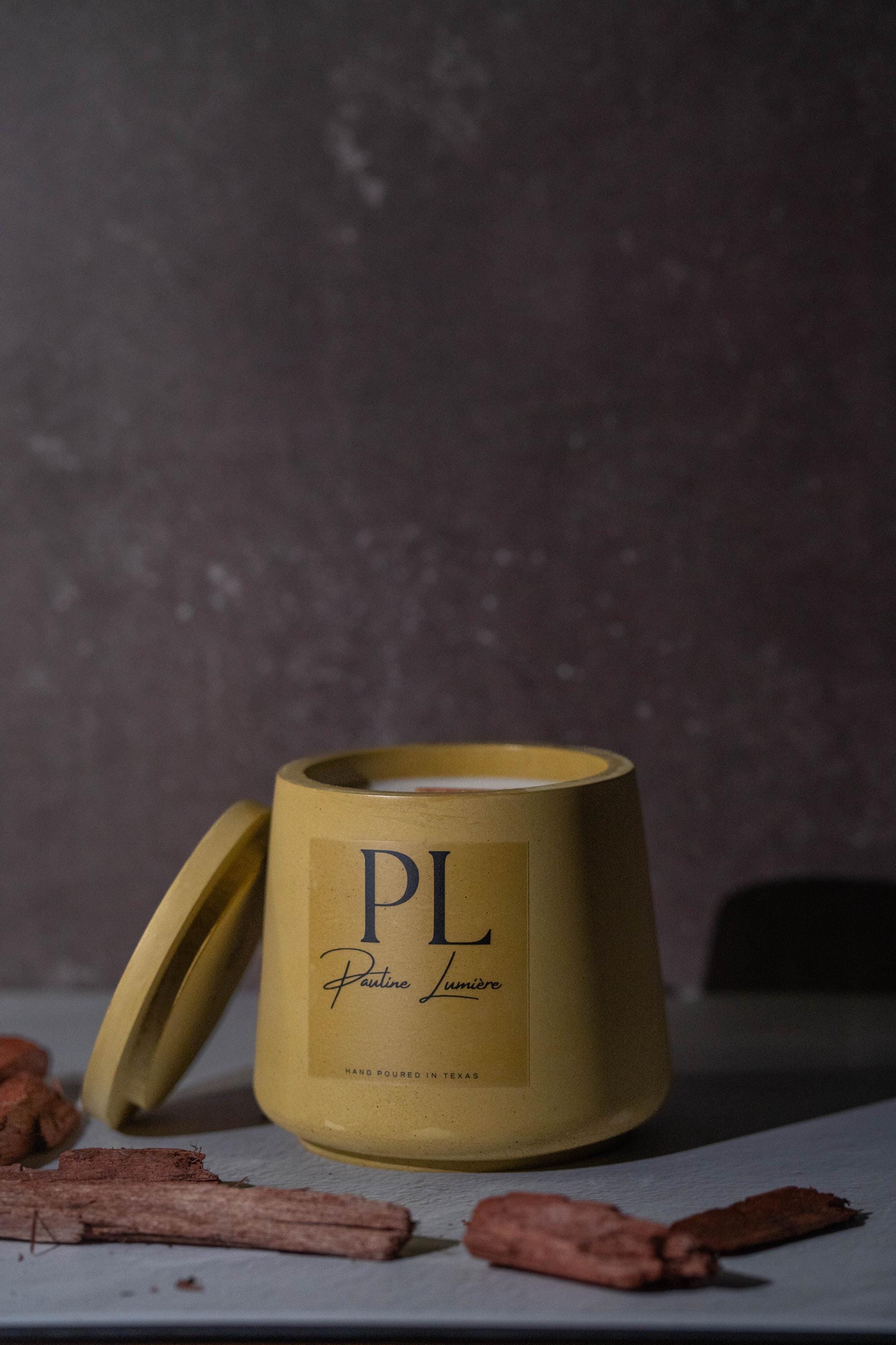 Handmade Jasmine Soy Candle • Olive Plaster Holder, Heart Opening Ritual