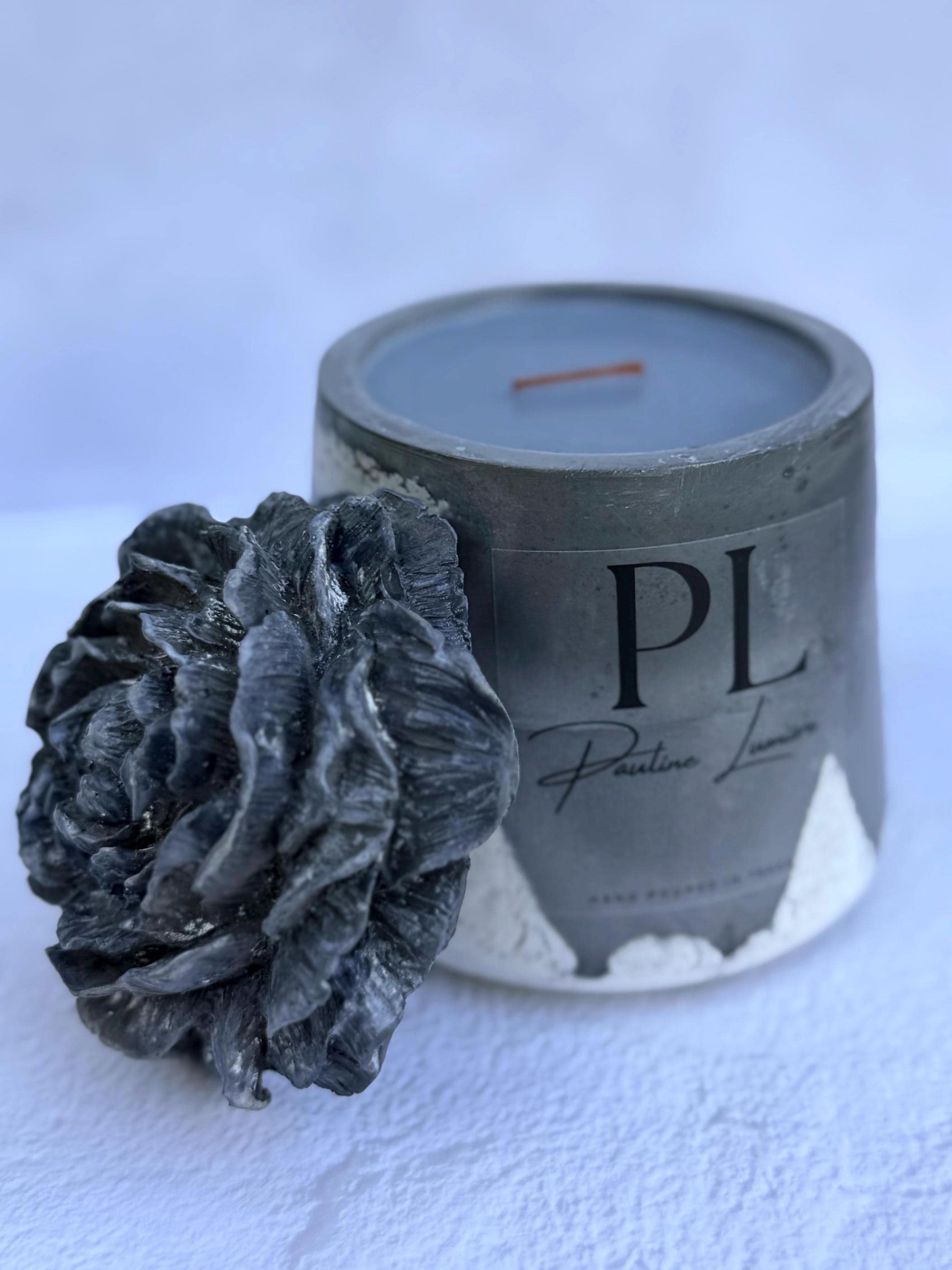 Obsidian Veil | Black Flower Concrete Candle | Frankincense, Myrrh, Palo Santo | Ritual Meditation Candle