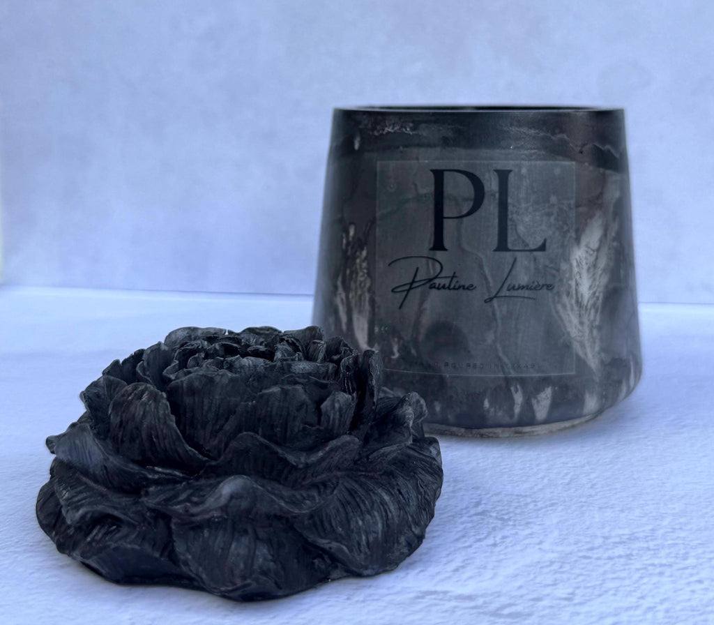 Obsidian Veil | Black Flower Concrete Candle | Frankincense, Myrrh, Palo Santo | Ritual Meditation Candle