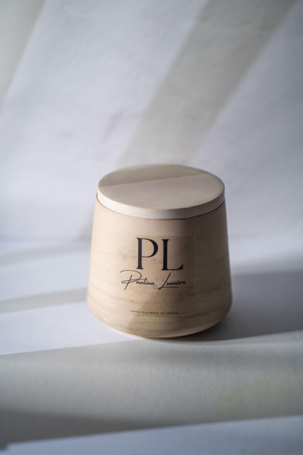 Meditative Harmony • Handmade White Soy Candle with Lavender in Beige-Brown Plaster Holder | Deep Relaxation