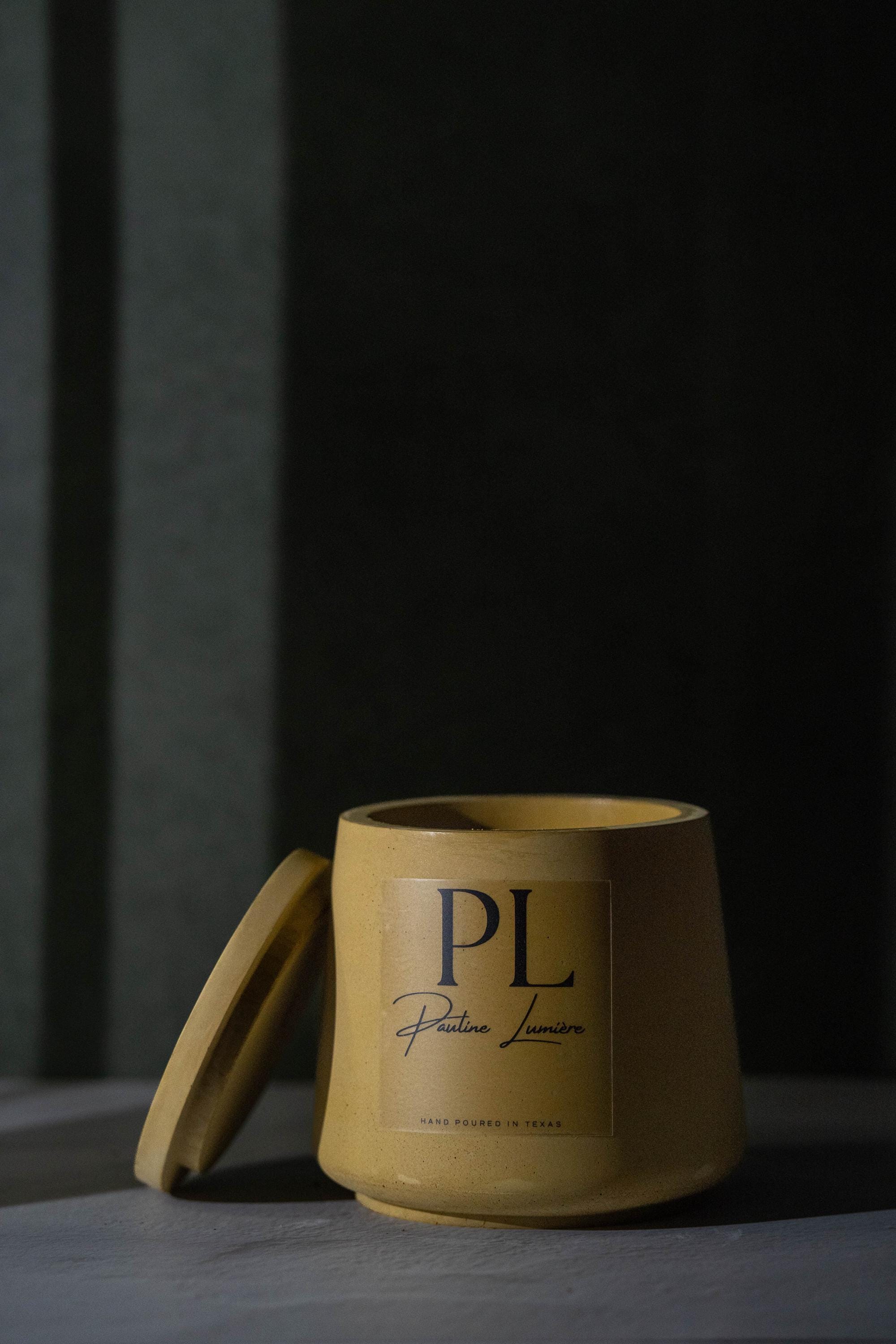 Handmade Jasmine Soy Candle • Olive Plaster Holder, Heart Opening Ritual