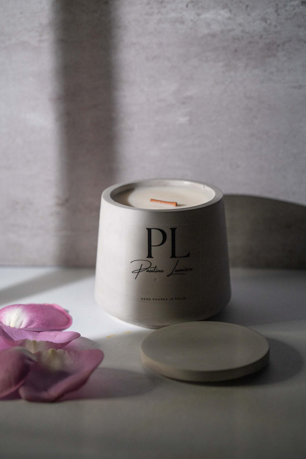 Handmade Sandalwood Soy Candle • Gray Plaster Holder, Inner Balance Aromatherapy