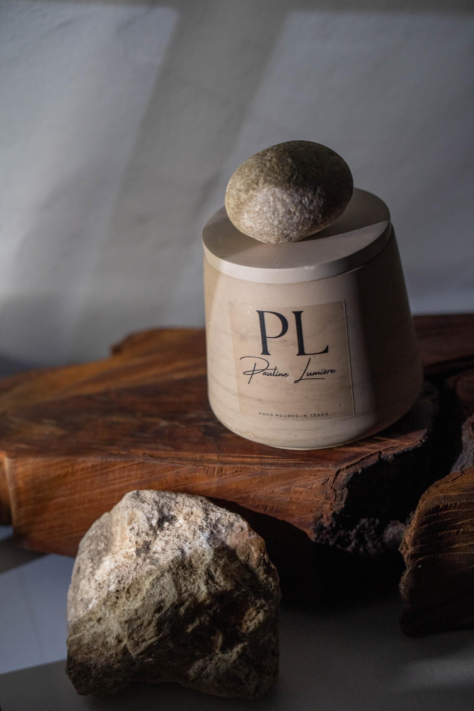 Meditative Harmony • Handmade White Soy Candle with Lavender in Beige-Brown Plaster Holder | Deep Relaxation