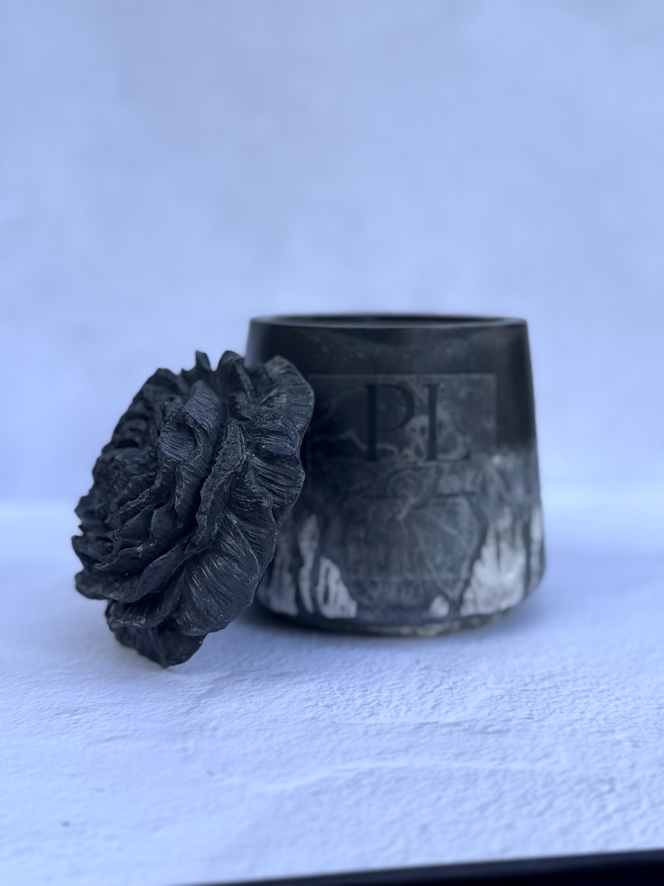 Obsidian Veil | Black Flower Concrete Candle | Frankincense, Myrrh, Palo Santo | Ritual Meditation Candle
