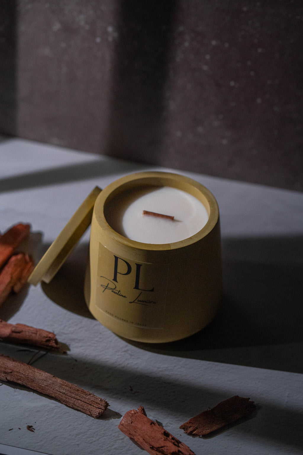 Handmade Jasmine Soy Candle • Olive Plaster Holder, Heart Opening Ritual