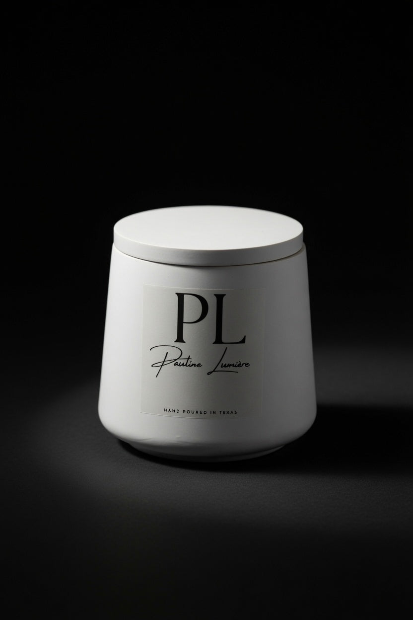 Handmade Sandalwood Soy Candle • Gray Plaster Holder, Inner Balance Aromatherapy